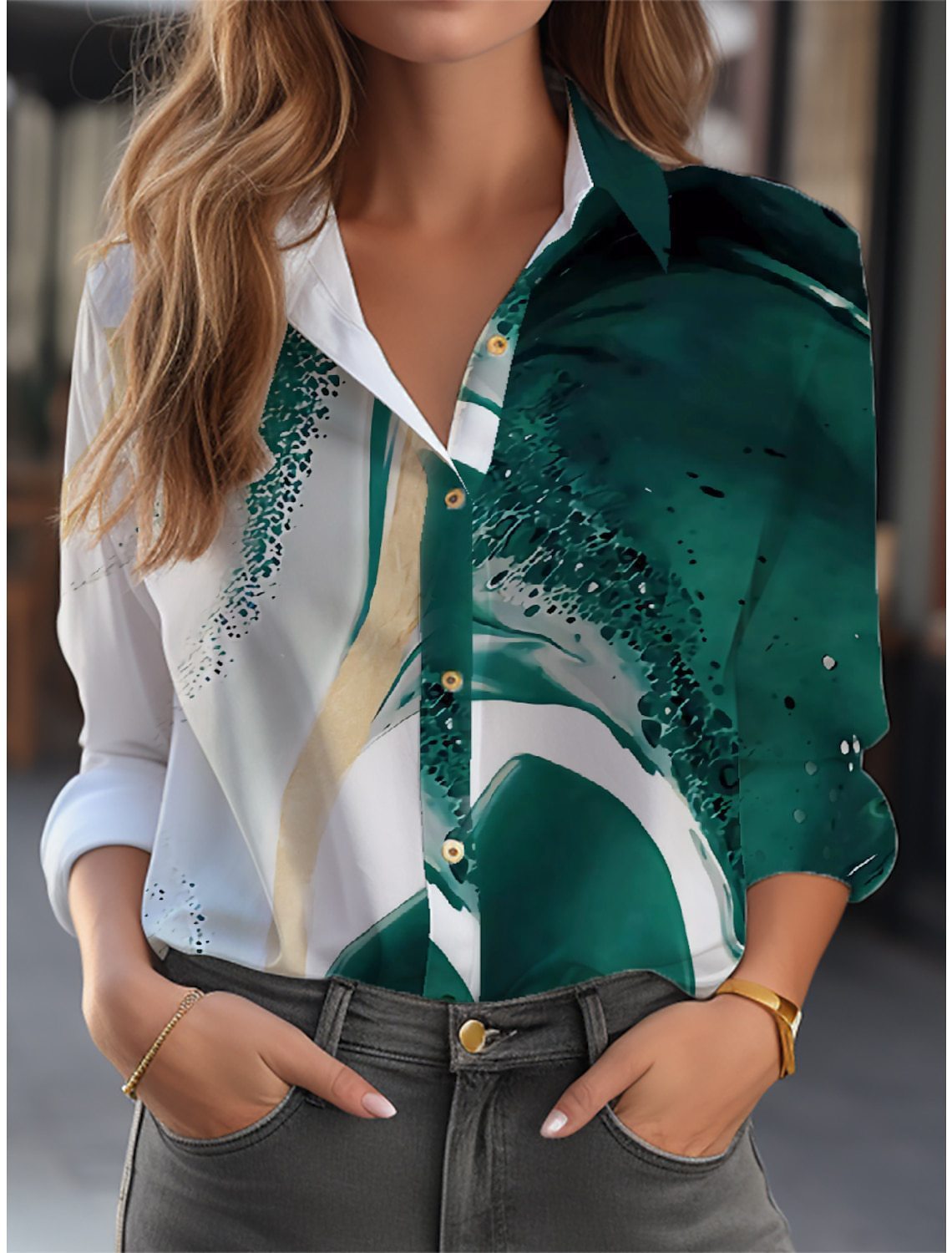 Sibyl - Floral Print Women's Blouse With Button Front