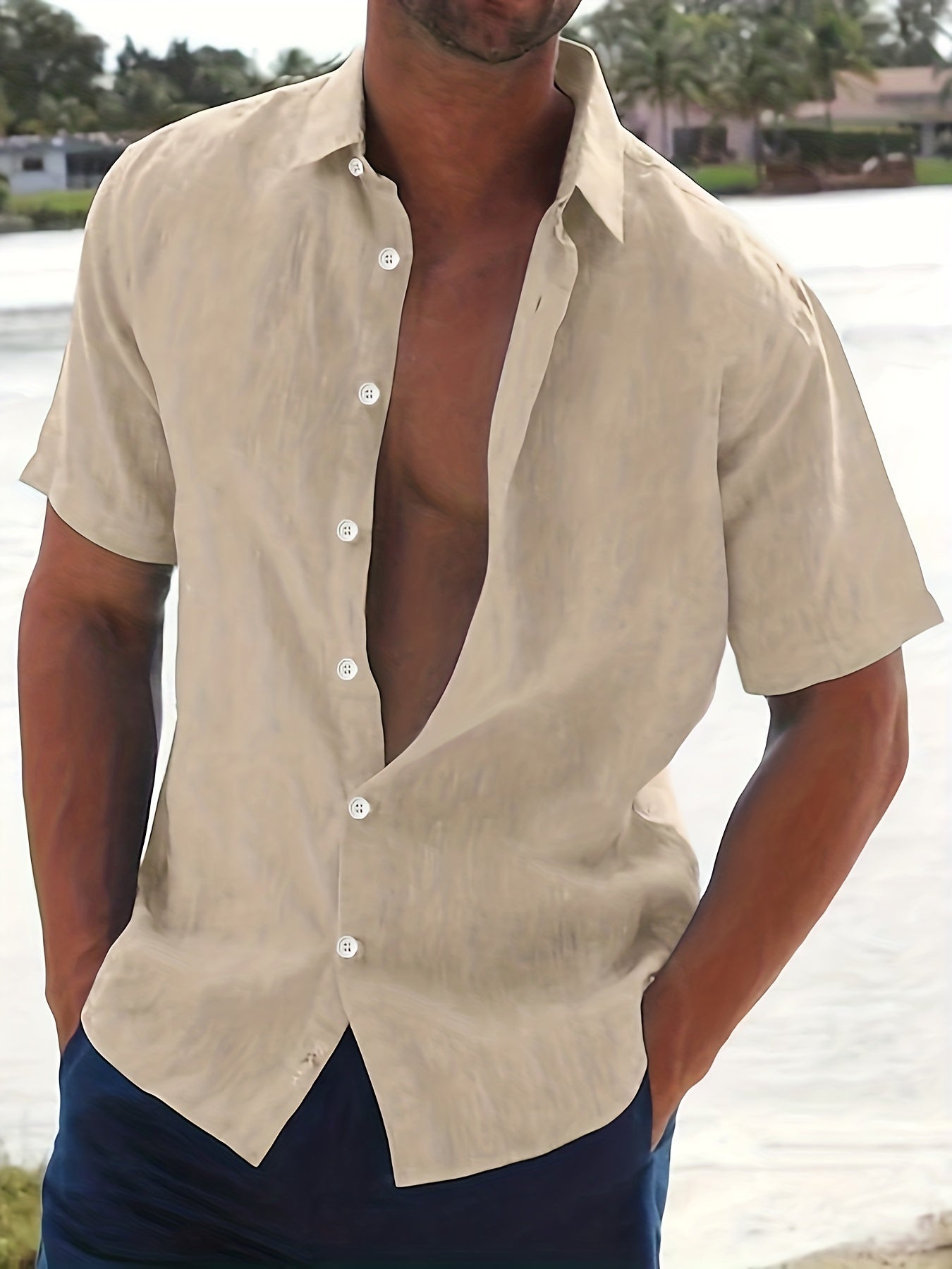 Colin - Lightweight Men's Short-Sleeved Shirt in Cotton and Linen Blend