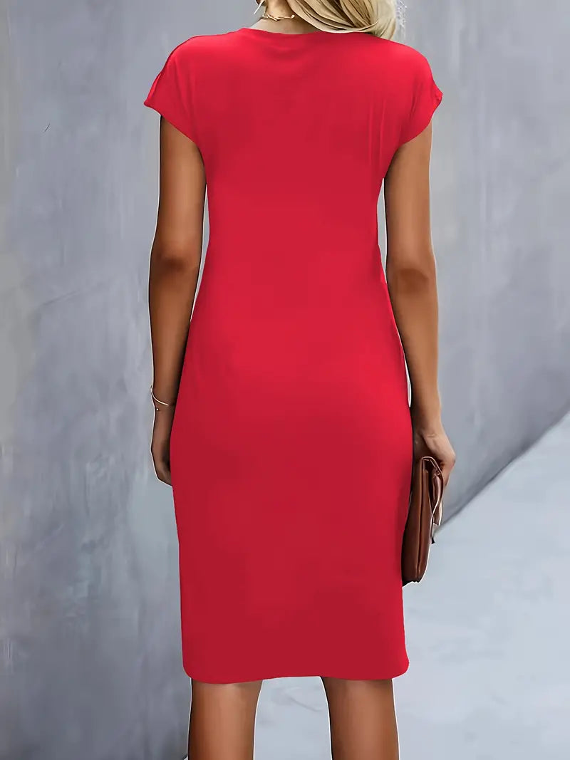 Livia - Elegant Women's Sheath Dress with Ruched Waist and Short Sleeves