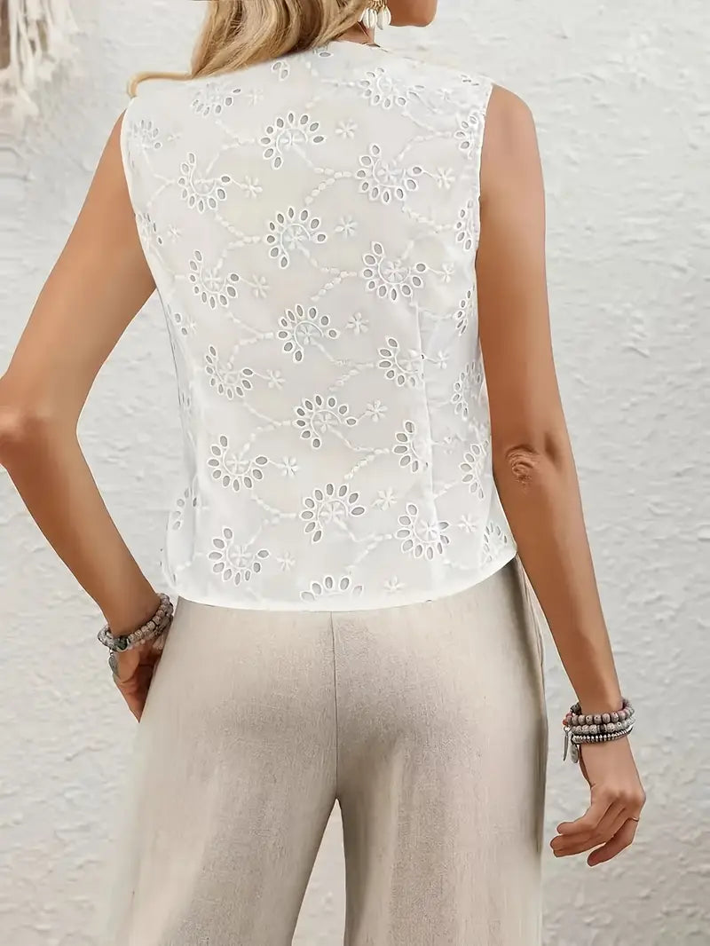 Avery - Stylish Sleeveless Cotton Vest with Embroidered Design