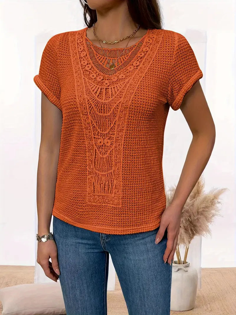 Bella - Stylish Crochet Knit Top with Vintage Charm and Lace Trim