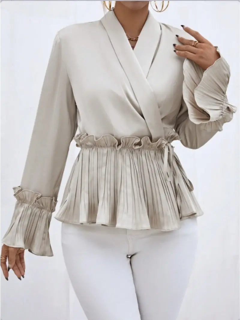 Vesper - Elegant Satin Blouse with Pleated Ruffle Details