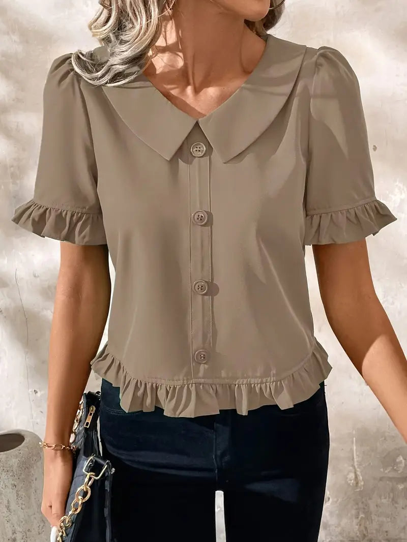 Diana - Elegant Blouse with Ruffle Trim and Button Front