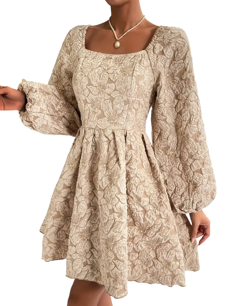 Tyra - Elegant Puff Sleeve Dress with Floral Embroidery