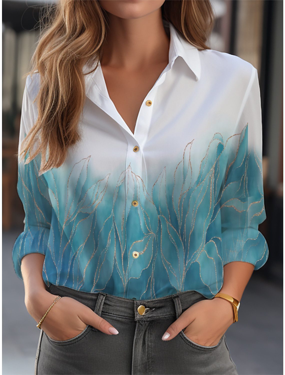Sibyl - Floral Print Women's Blouse With Button Front