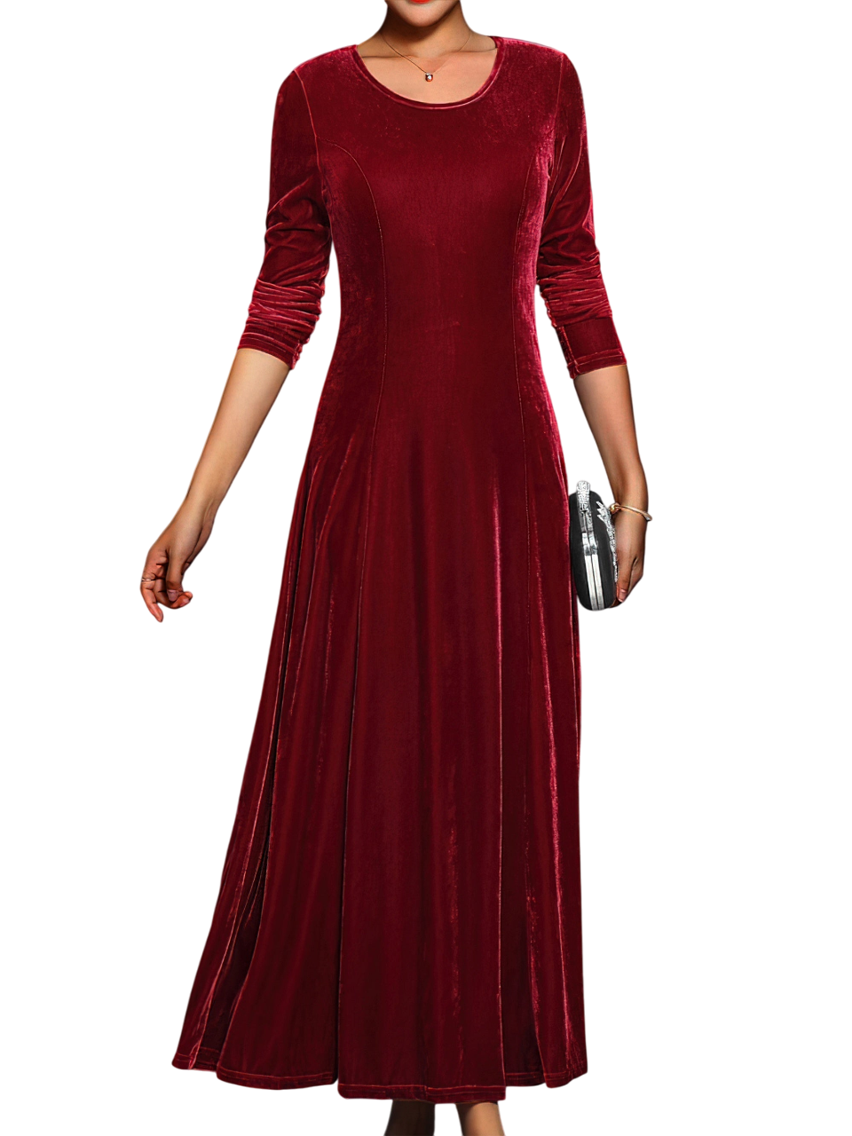 Finley - Casual Solid Midi Dress with Long Sleeves for Autumn Events