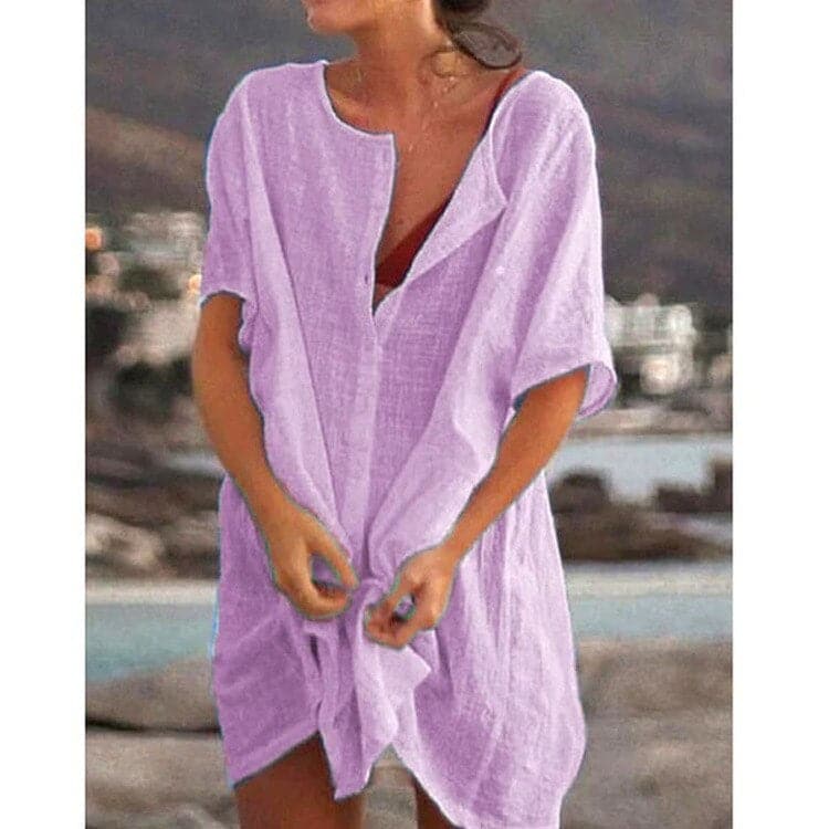 Shauna - Vibrant Pink Linen Tunic Lightweight Beach Coverup