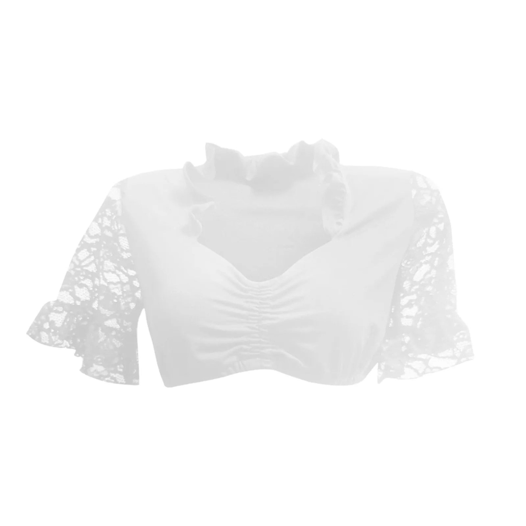 Cynthia - Oktoberfest V-neck Blouse for Women with Elegant Lace Sleeves