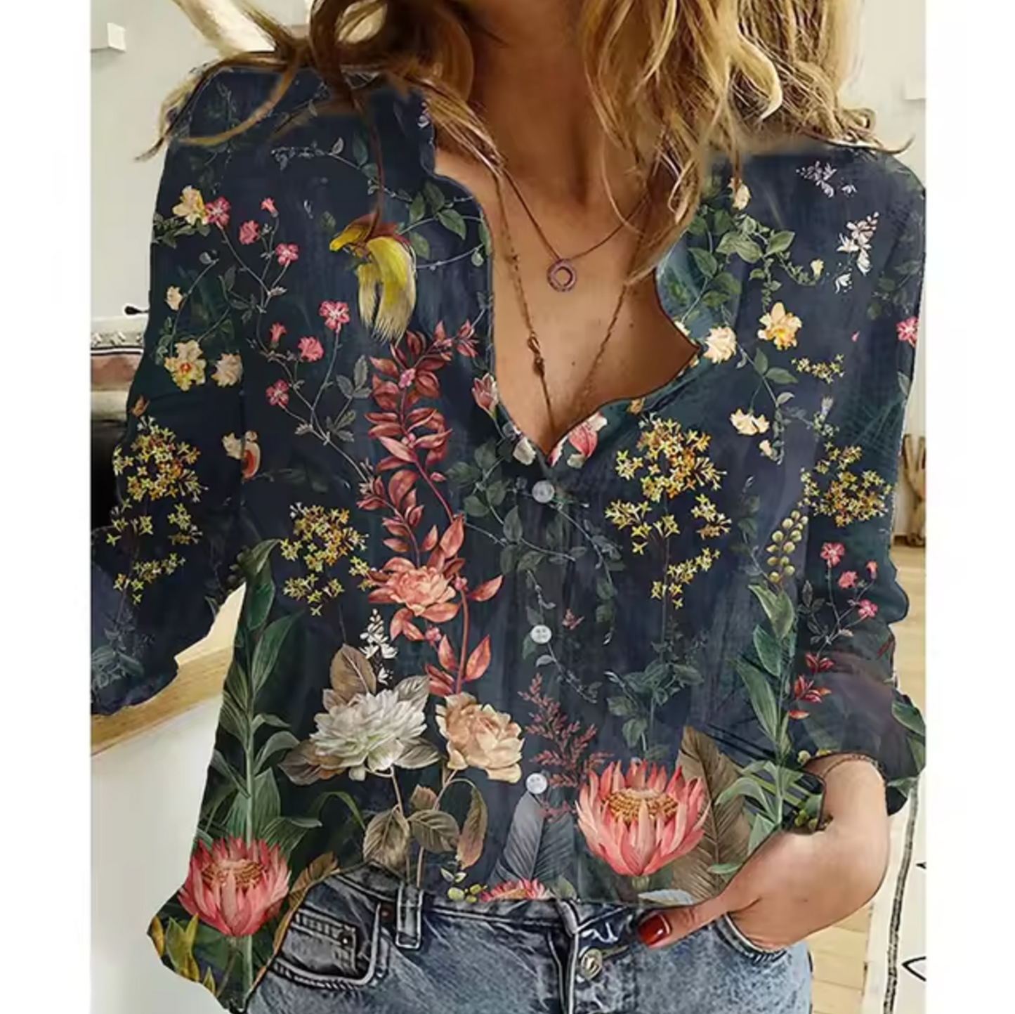 Bonnie - Lightweight Floral Print Blouse with Long Sleeves