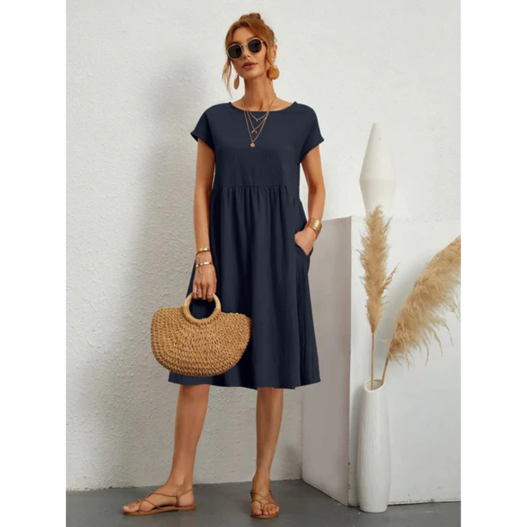 Laurel - Elegant Women's Midi Dress with Short Sleeves