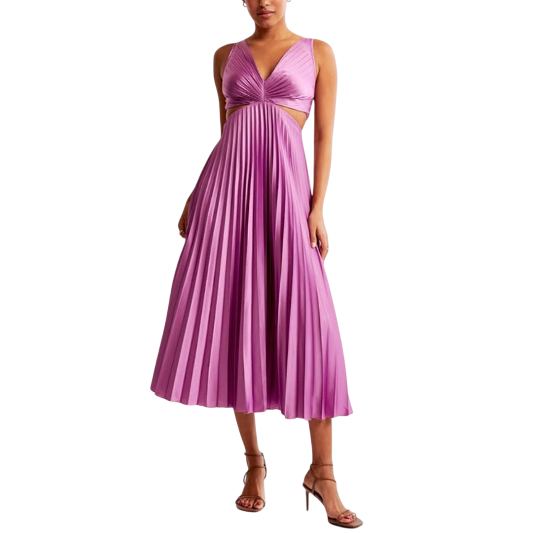 Imogene - Stylish Women's Midi Dress with Sleeveless V-neck and Pleated Skirt