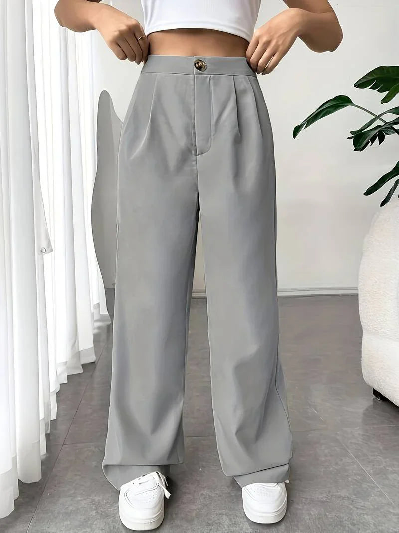 Rhea - Stylish High-Waisted Wide-Leg Trousers with Pleated Details