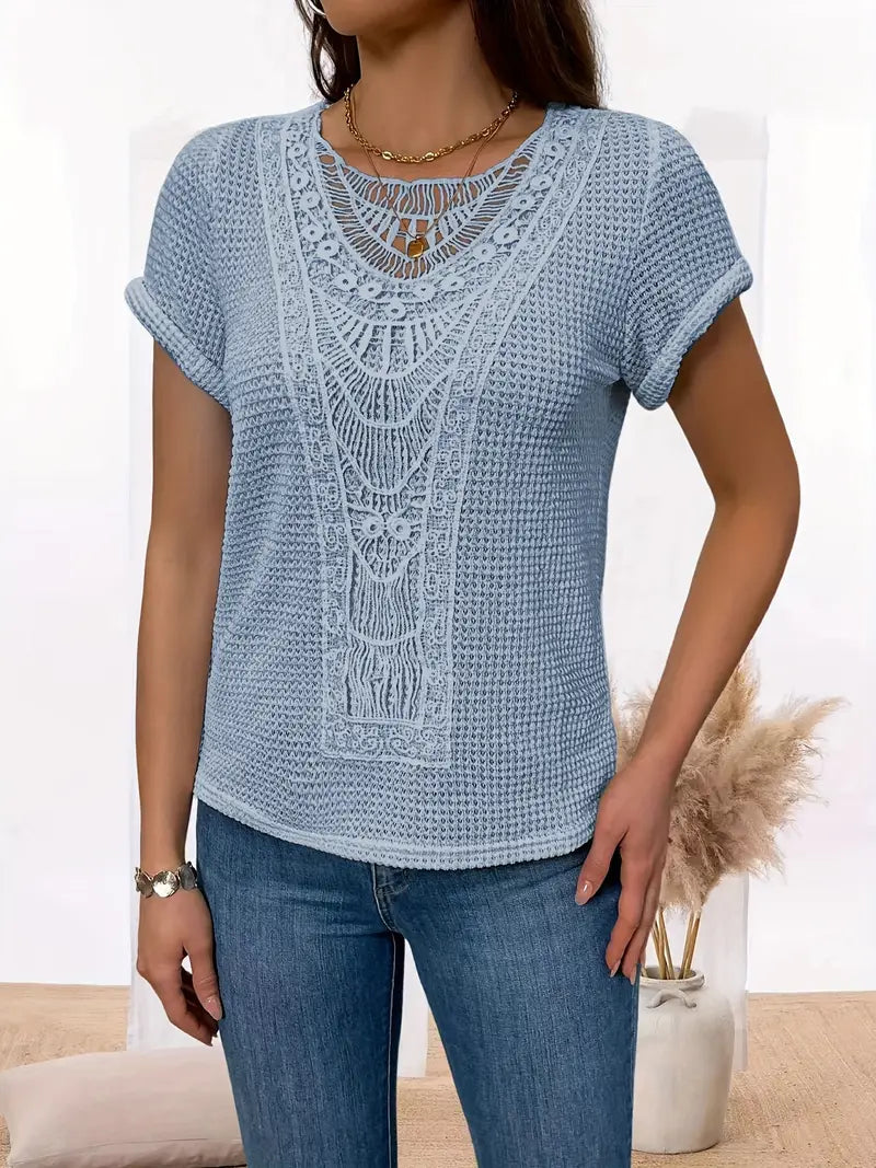 Bella - Stylish Crochet Knit Top with Vintage Charm and Lace Trim