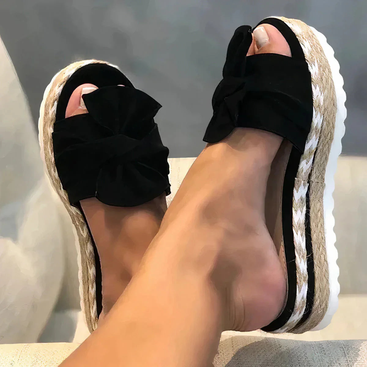 Helene - Trendy Woven Platform Sandals with Knotted Bow Detail
