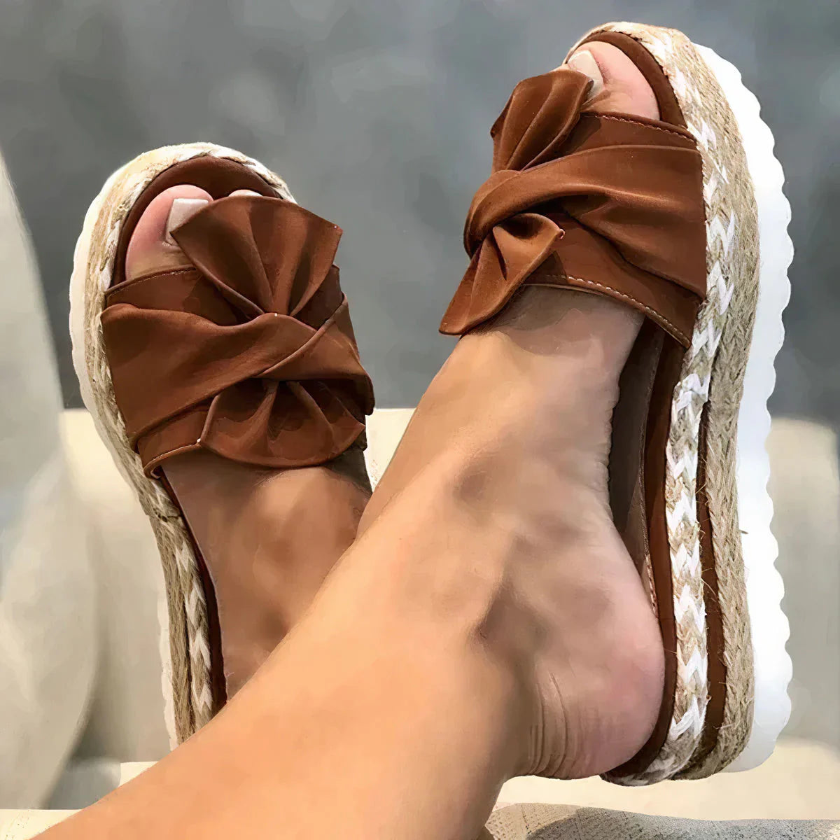 Helene - Trendy Woven Platform Sandals with Knotted Bow Detail