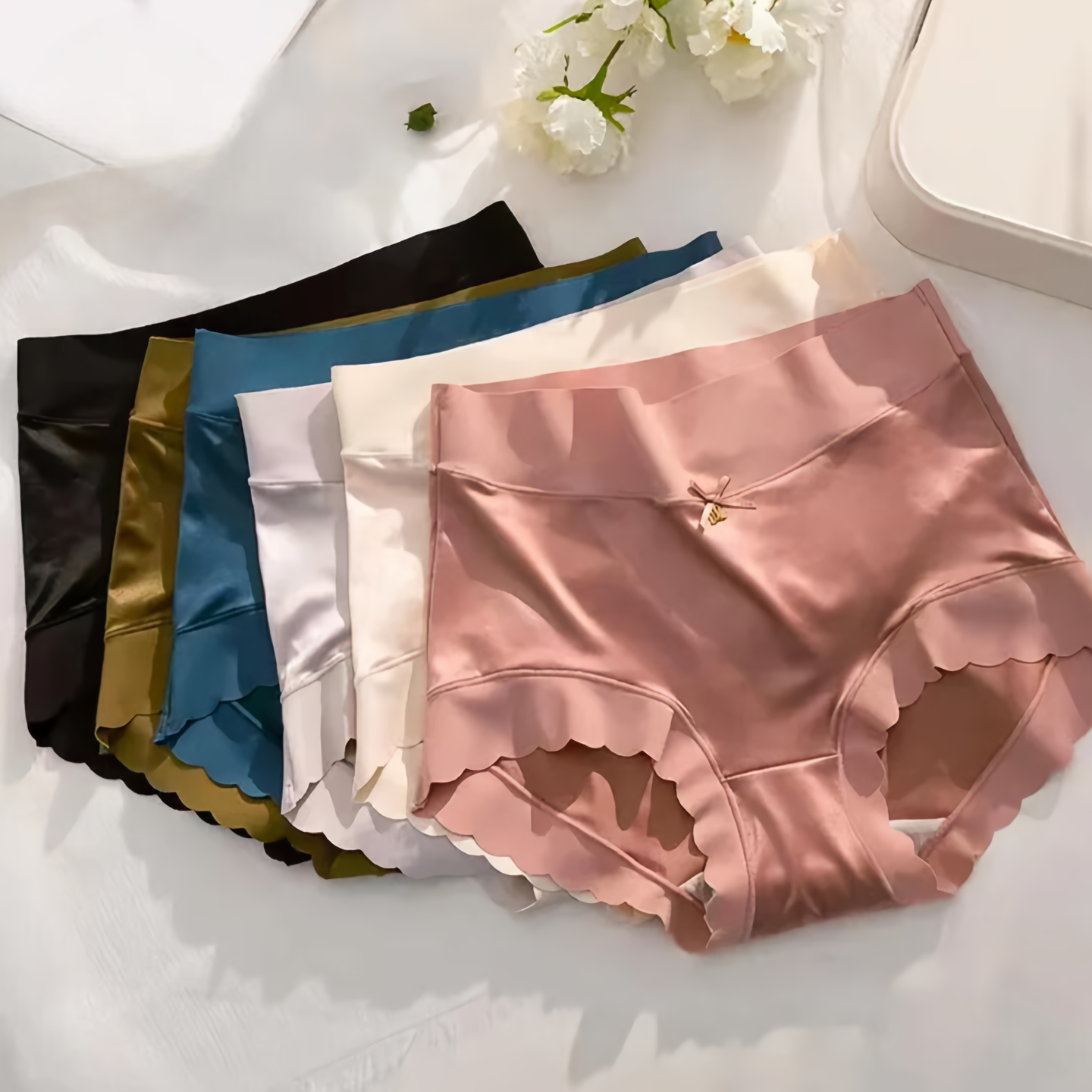 Melissa - Luxurious 5-Piece Seamless Silk Satin Underwear Set for Women