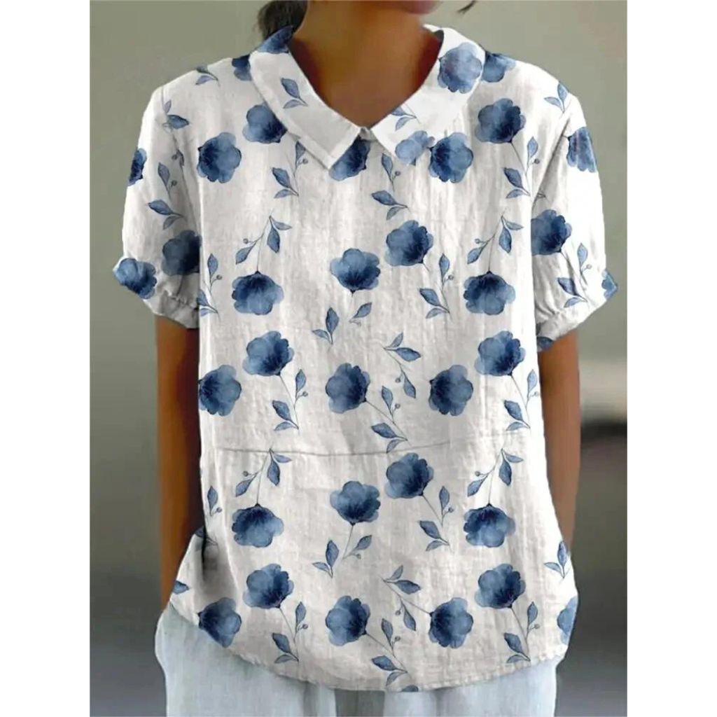 Amory - Casual Women's Cotton and Linen Floral Print Shirt