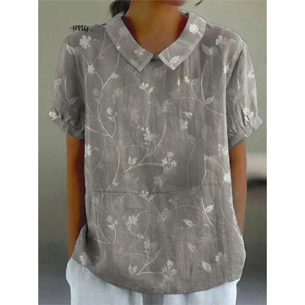 Amory - Casual Women's Cotton and Linen Floral Print Shirt
