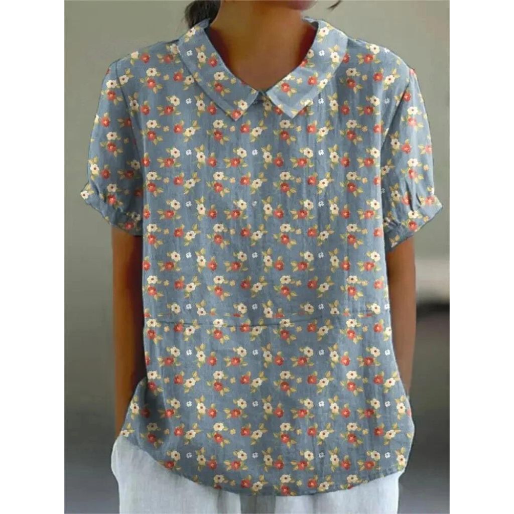 Amory - Casual Women's Cotton and Linen Floral Print Shirt
