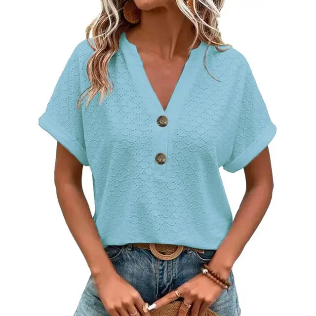 Esmeralda - Breathable V-neck Women's Summer Top for Chic Style