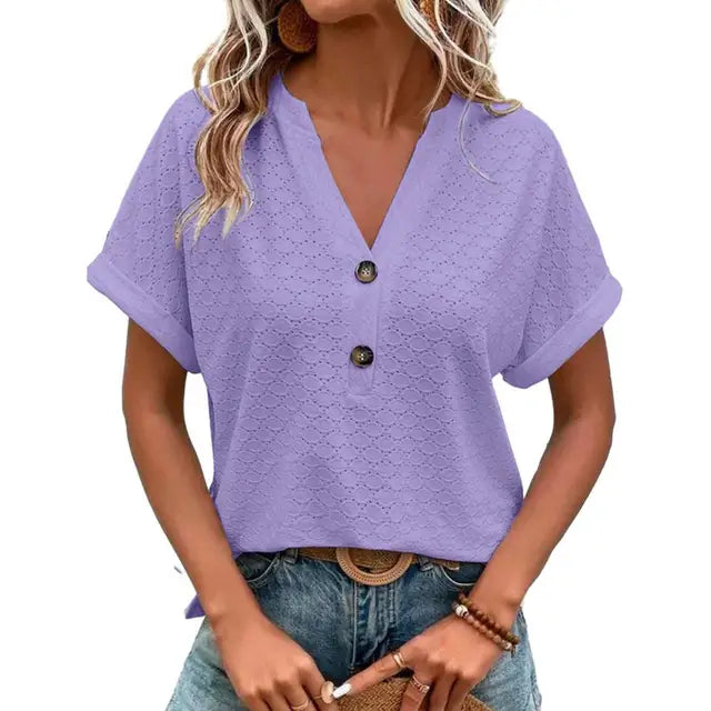 Esmeralda - Breathable V-neck Women's Summer Top for Chic Style