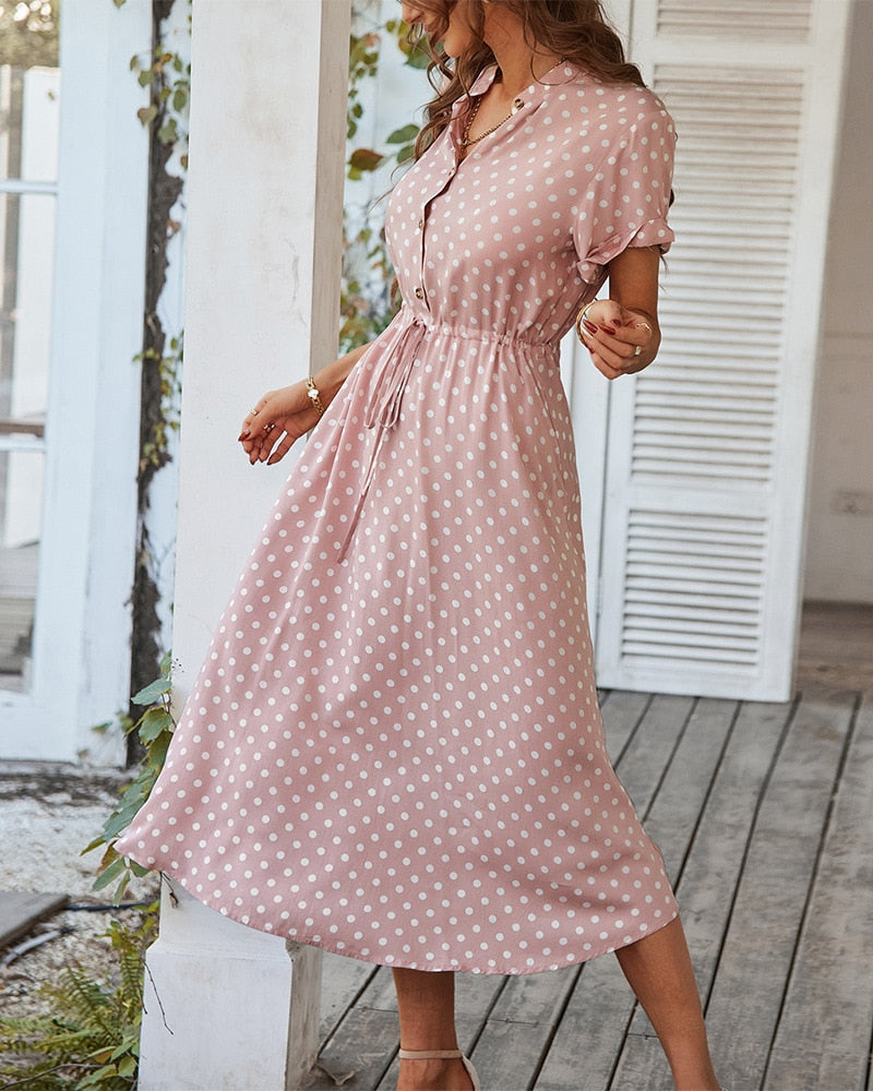 Julep - Stylish Women's Polka Dot Dress with V-neck and Knee-length Cut
