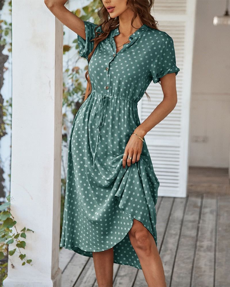 Julep - Stylish Women's Polka Dot Dress with V-neck and Knee-length Cut