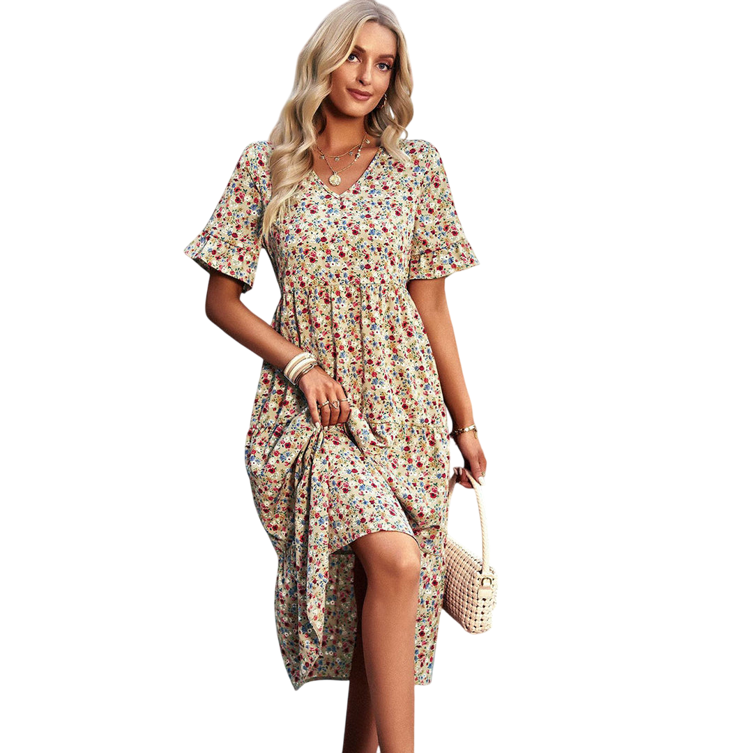Ailith - Elegant Women's Floral Midi Dress for Summer Style