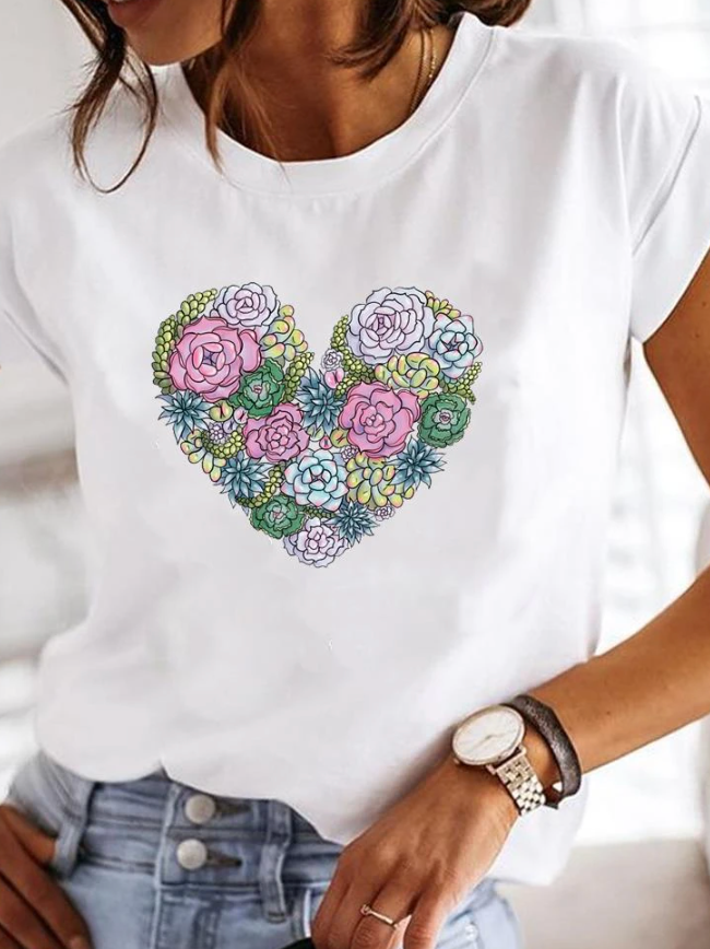 Benita - Stylish Women's T-Shirt with Versatile Floral and Heart Designs