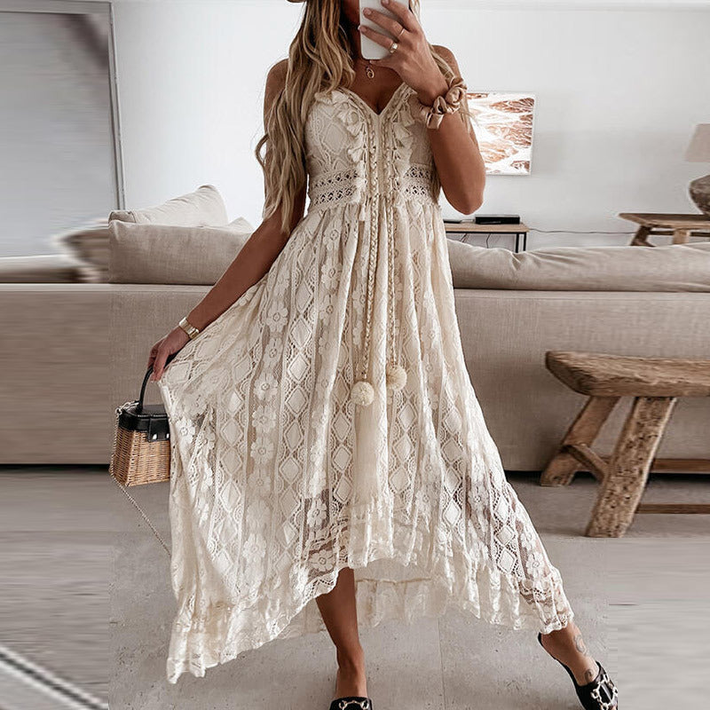 Harlow - Boho Chic Dress with Romantic Embroidery and Playful Pompoms