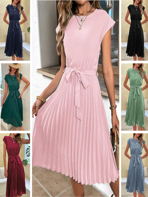 Cecilia - Trendy Short-Sleeved Pleated Mini Dress for Summer Events
