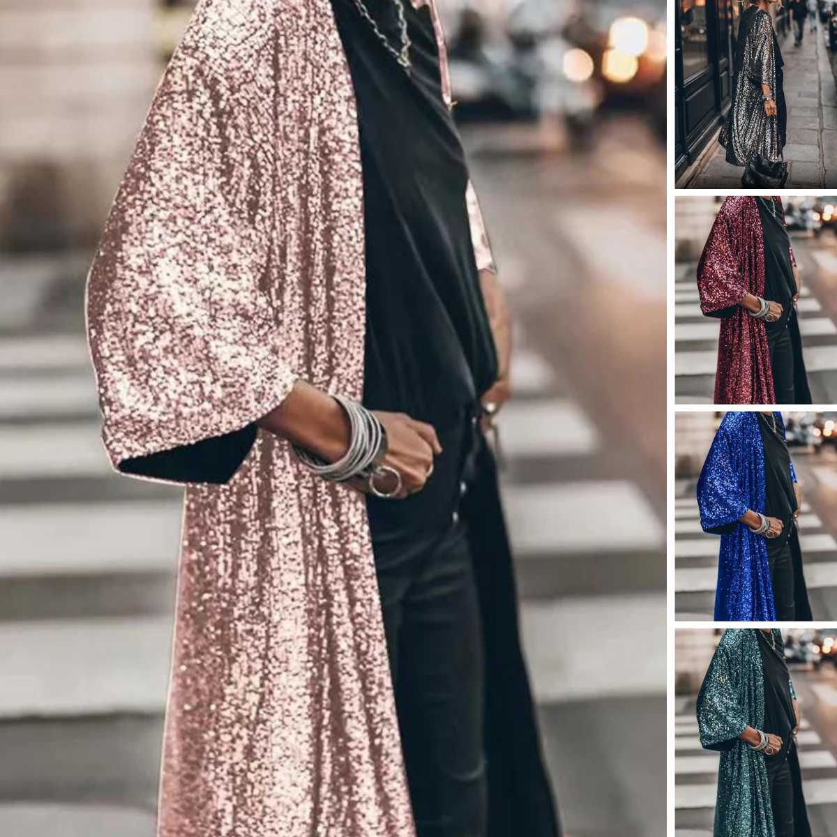 Nanette - Shiny Sequin Windproof Cardigan for Stylish Layering