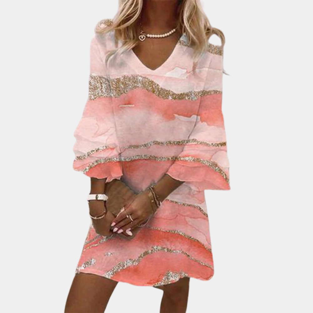 Susie - Women's V Neck Ruffle Sleeve Lightweight Dress