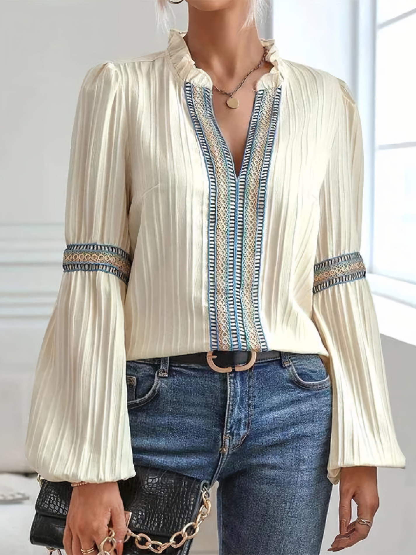 Evelina - Vintage Blouse with Ruffles and Bohemian Elegance