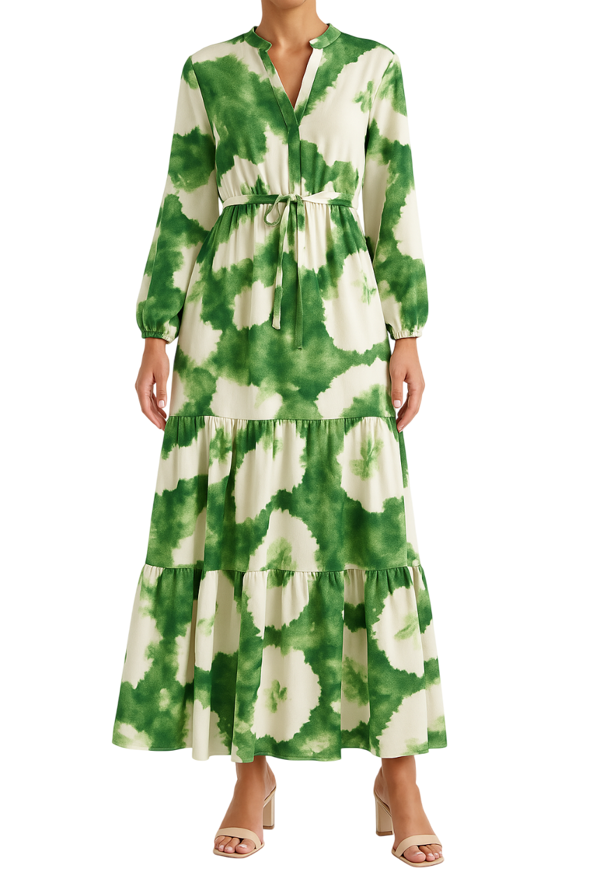 Afton - Elegant Women's Maxi Dress with Long Sleeves and V-Neck Design