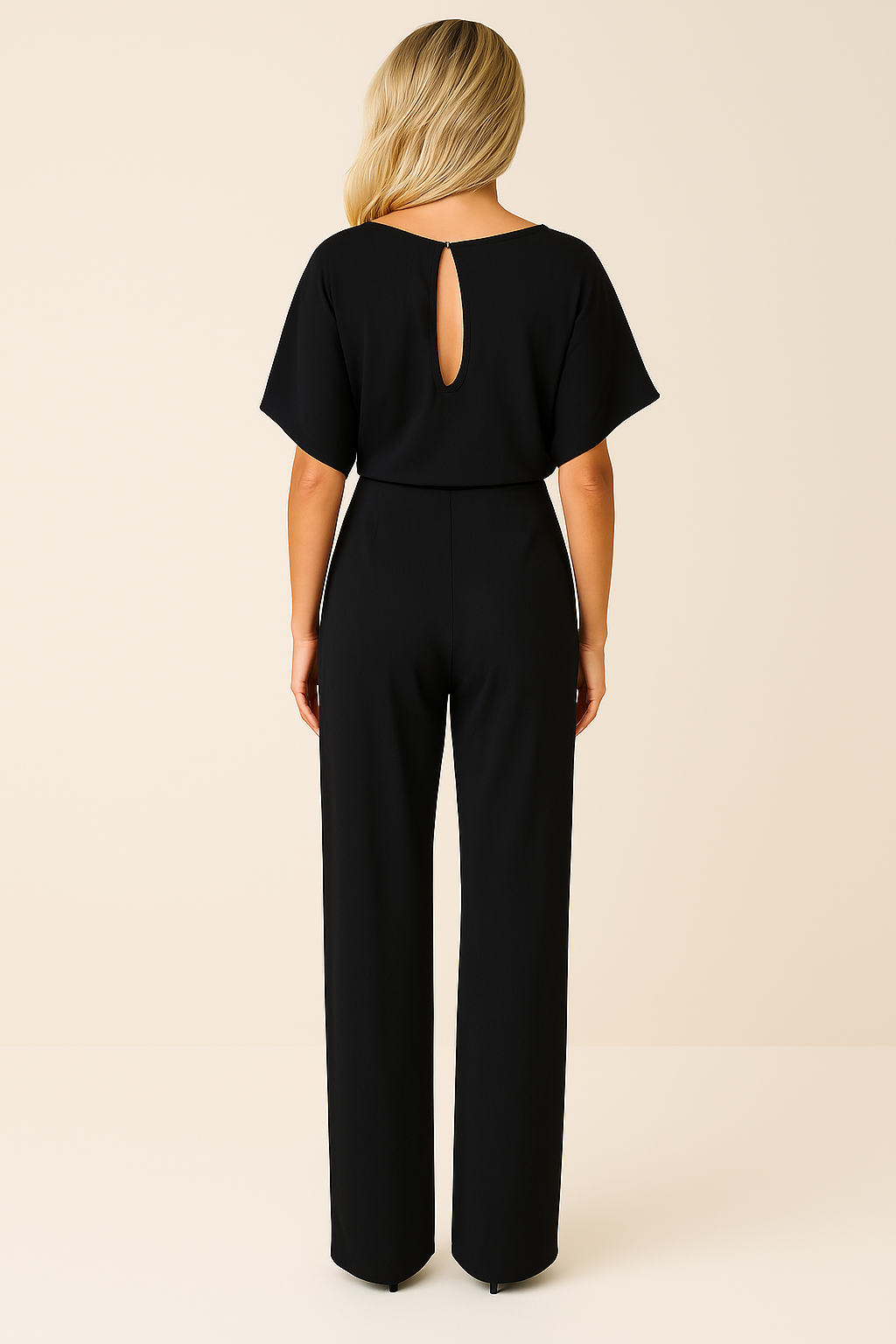 Kaelyn - Elegant Black Jumpsuit With Self Tie Belt Waist