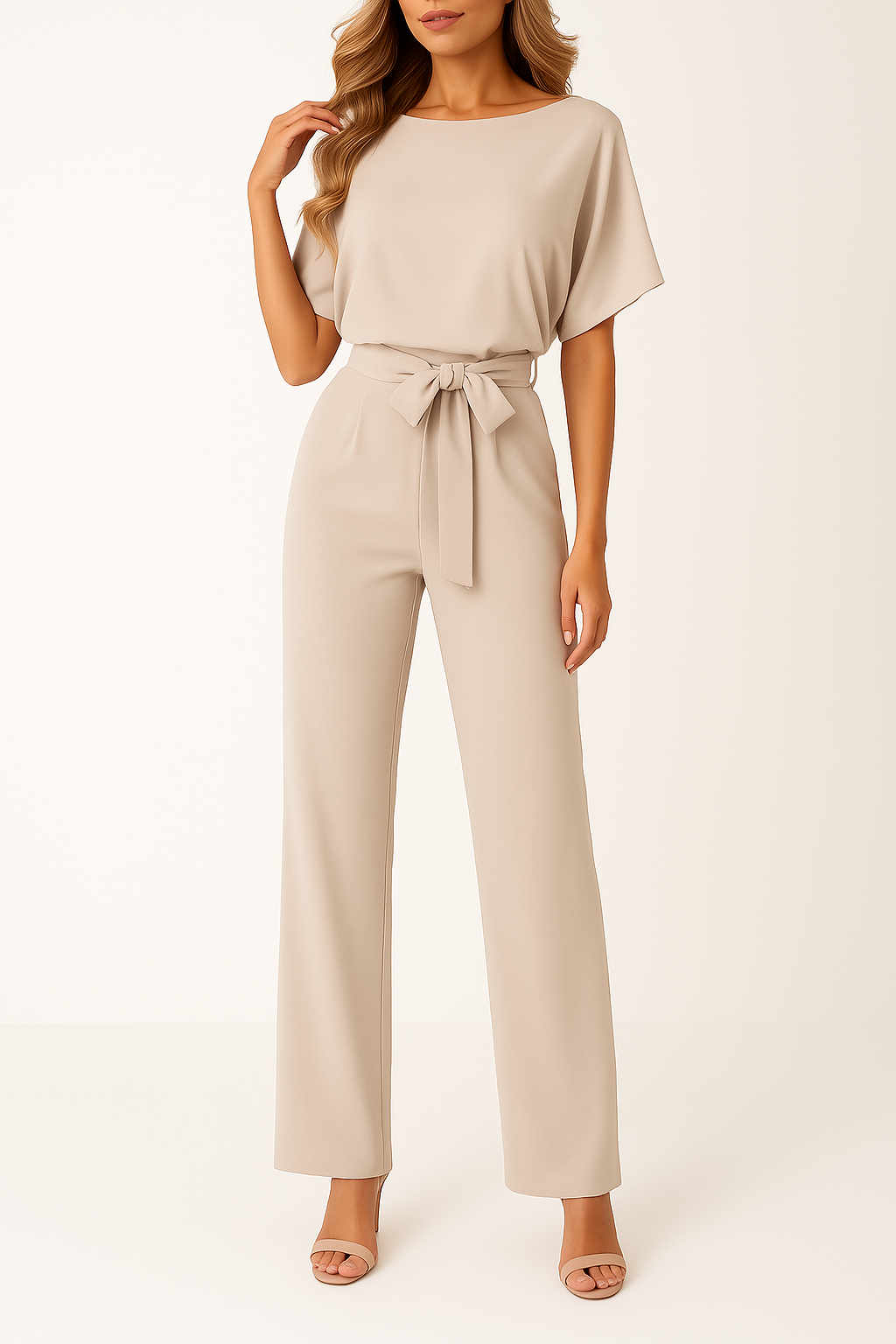 Kaelyn - Elegant Black Jumpsuit With Self Tie Belt Waist