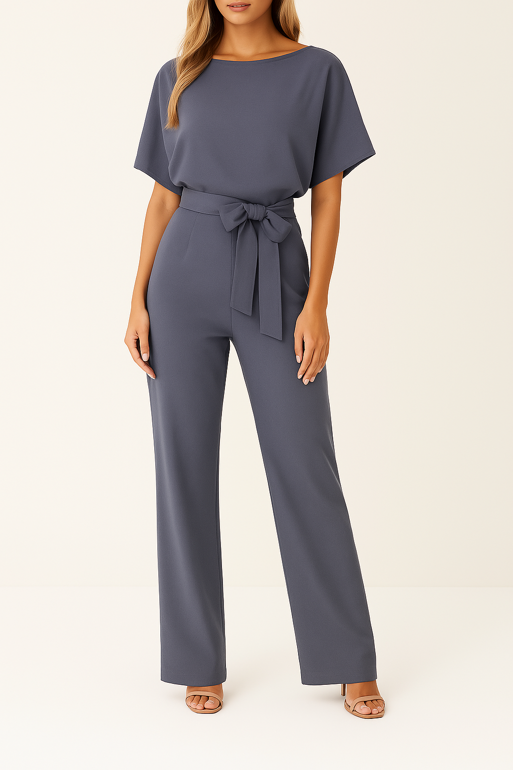 Kaelyn - Elegant Black Jumpsuit With Self Tie Belt Waist