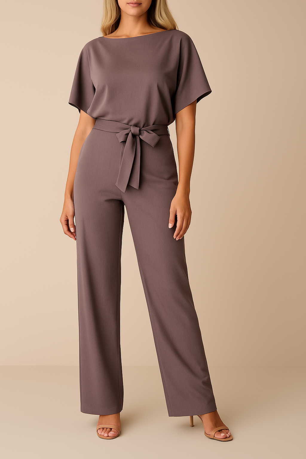 Kaelyn - Elegant Black Jumpsuit With Self Tie Belt Waist