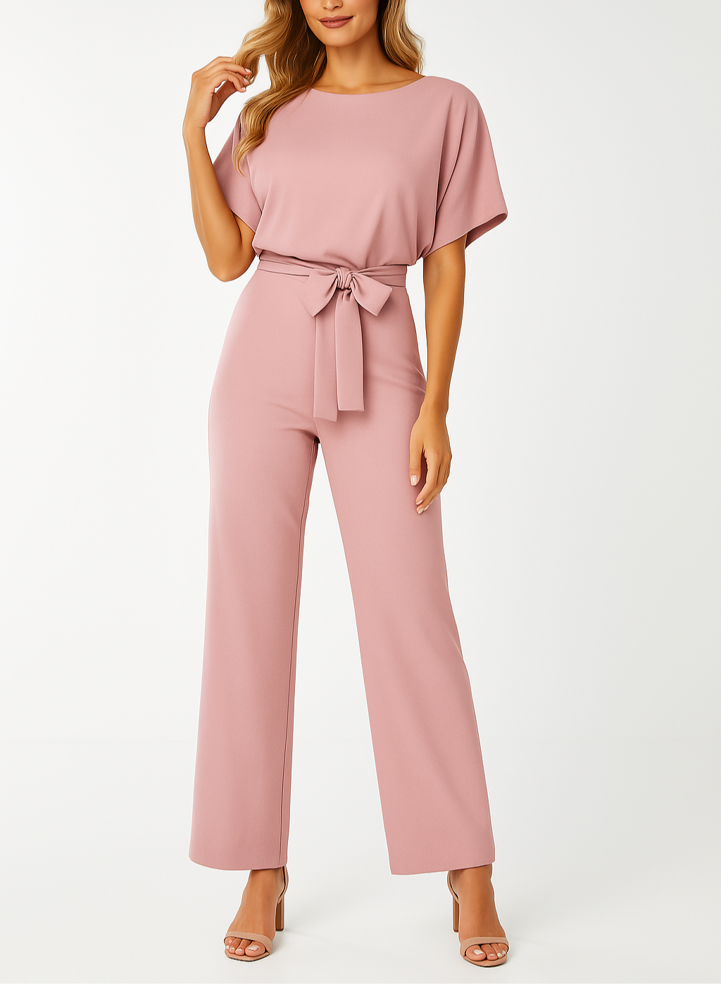 Kaelyn - Elegant Black Jumpsuit With Self Tie Belt Waist