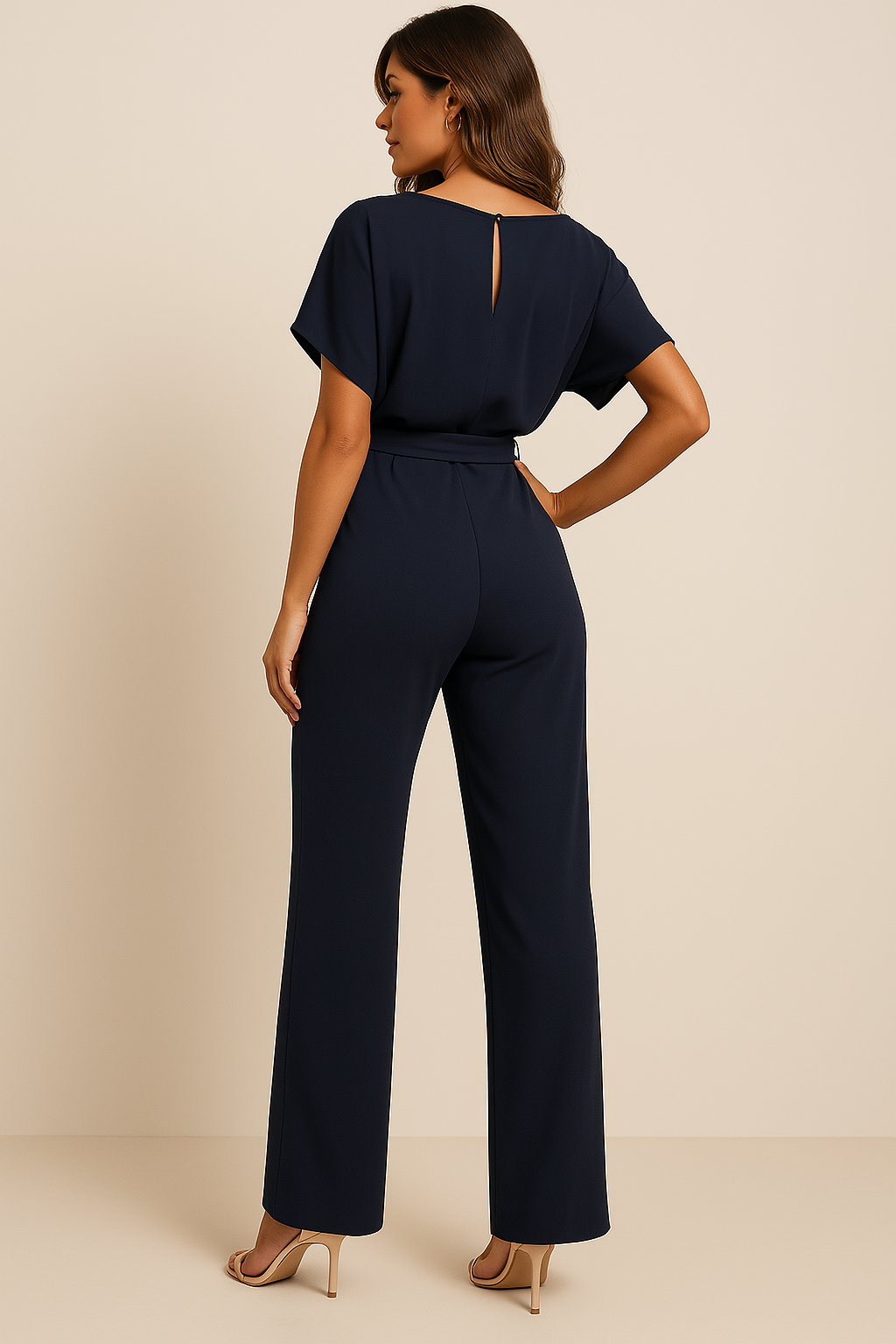 Kaelyn - Elegant Black Jumpsuit With Self Tie Belt Waist
