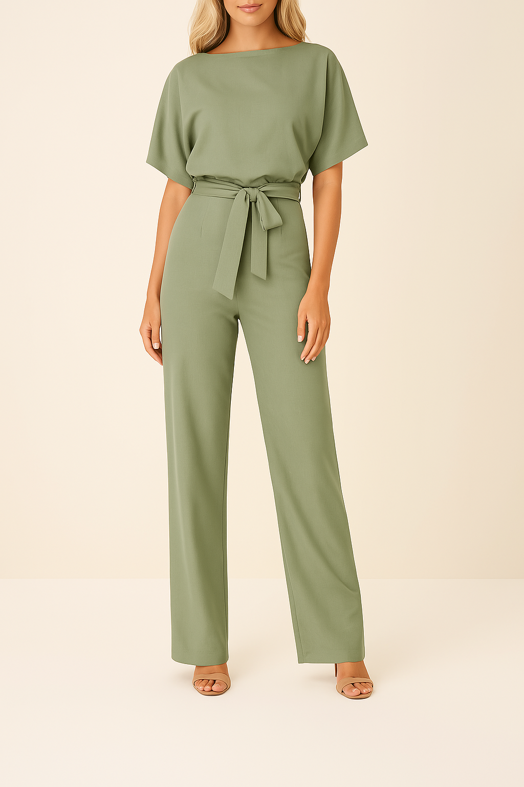 Kaelyn - Elegant Black Jumpsuit With Self Tie Belt Waist