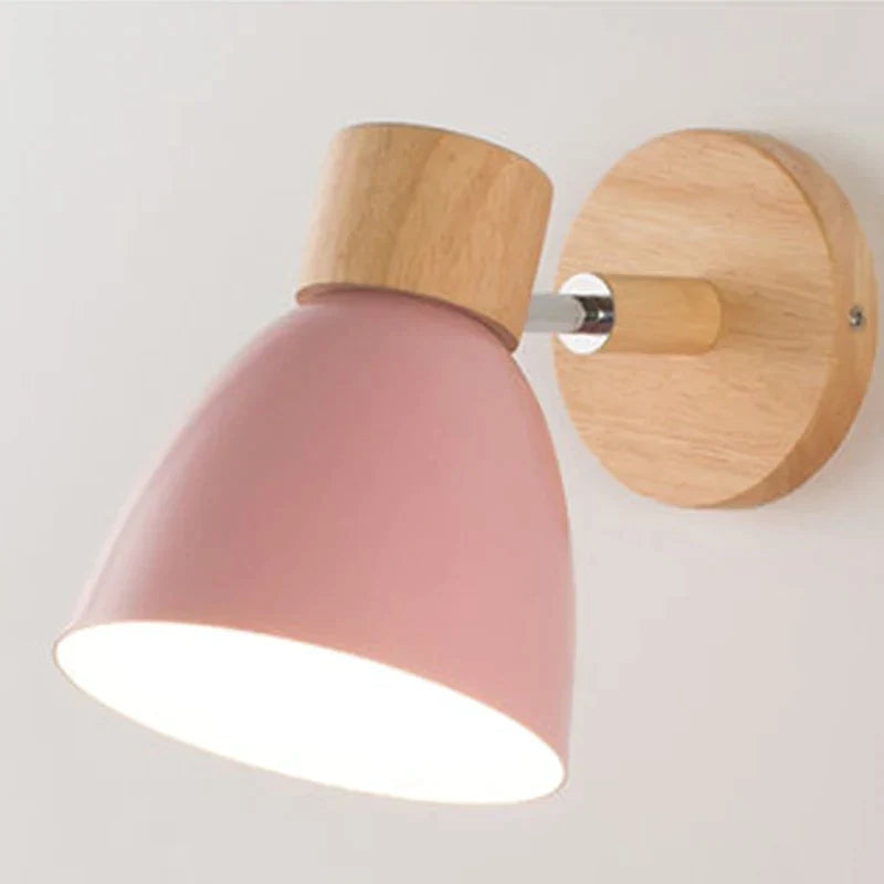 Tublora - Nordic Wall Lamp With Pink Shade And Wood Body