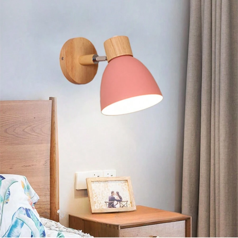 Tublora - Nordic Wall Lamp With Pink Shade And Wood Body