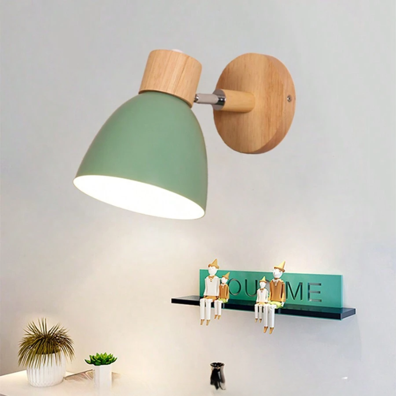 Tublora - Nordic Wall Lamp With Pink Shade And Wood Body