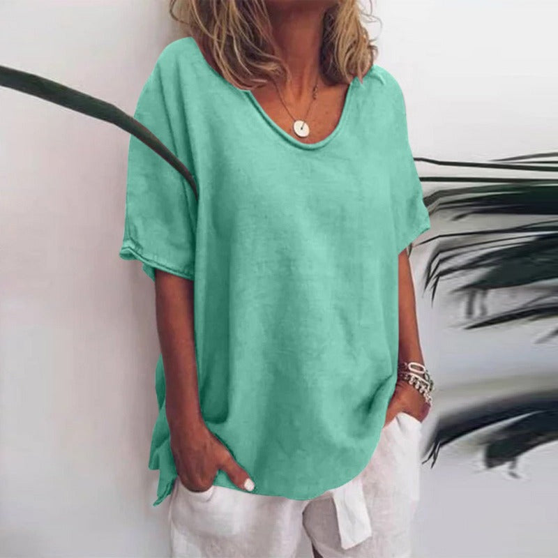 Beatrice - Comfortable Loose Blouse for Women with V-neck and Short Sleeves