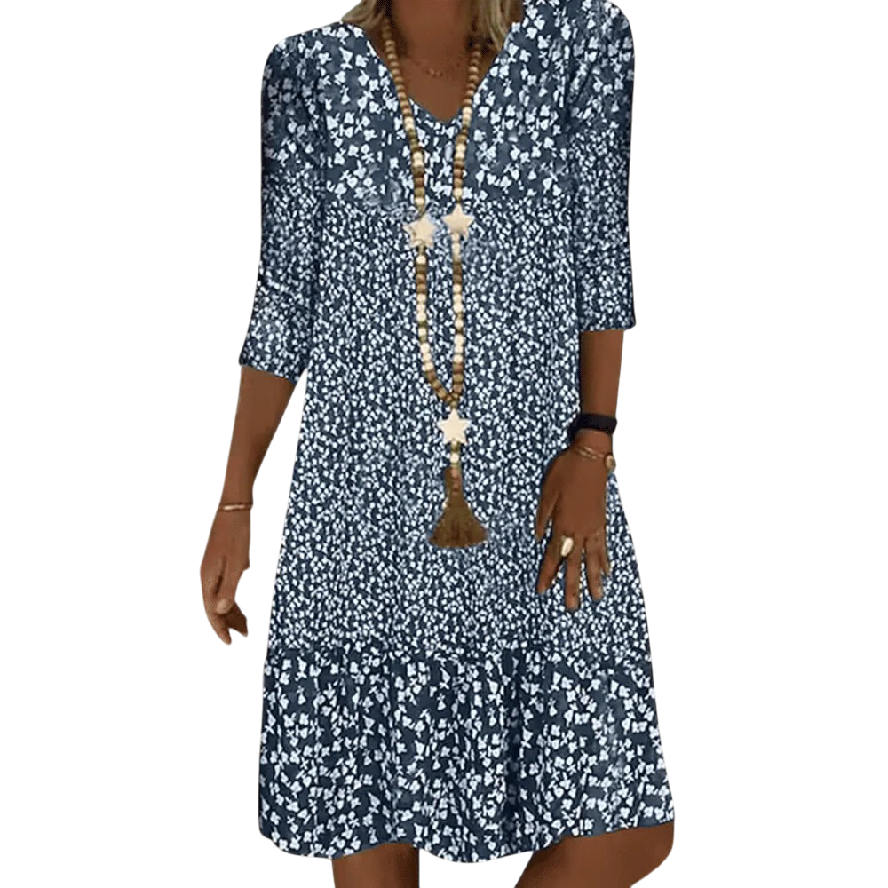 Abigail - Stylish Floral Print Dress with V-neck and 3/4 Sleeves