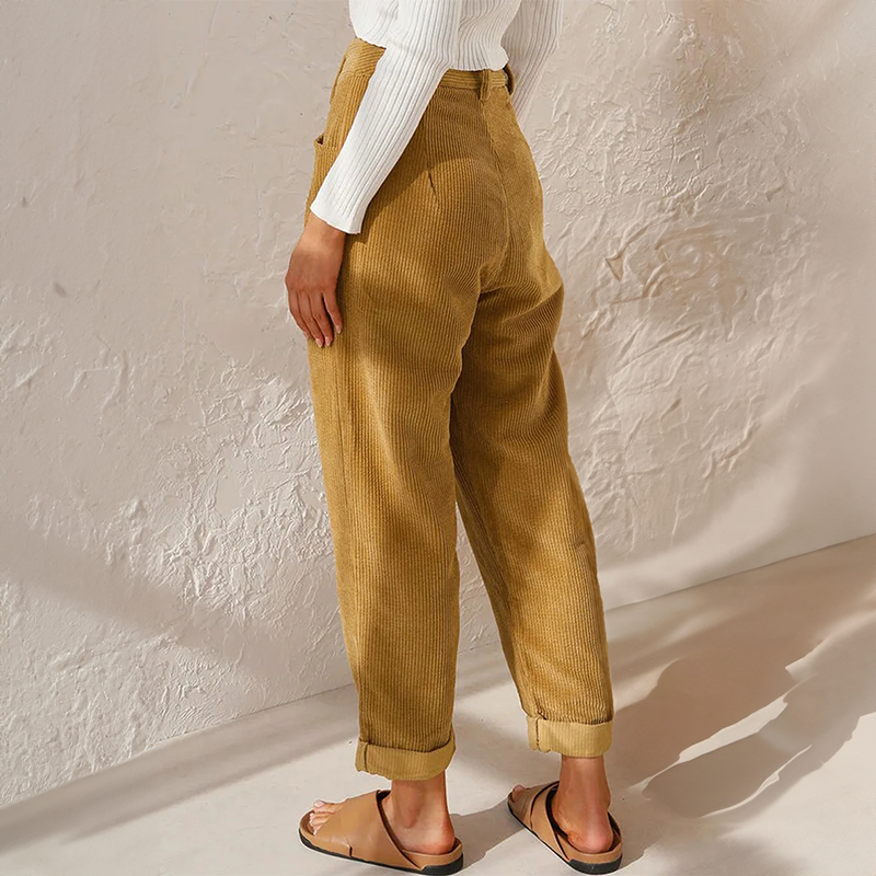 Sonya - casual corduroy ribbed pants with elastic waist