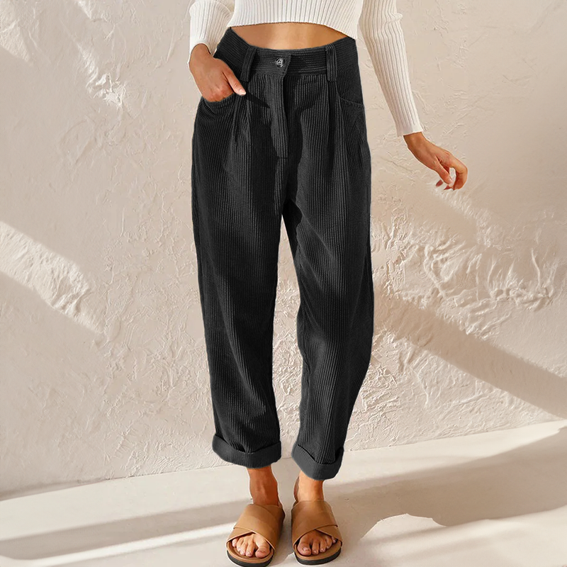 Sonya - casual corduroy ribbed pants with elastic waist
