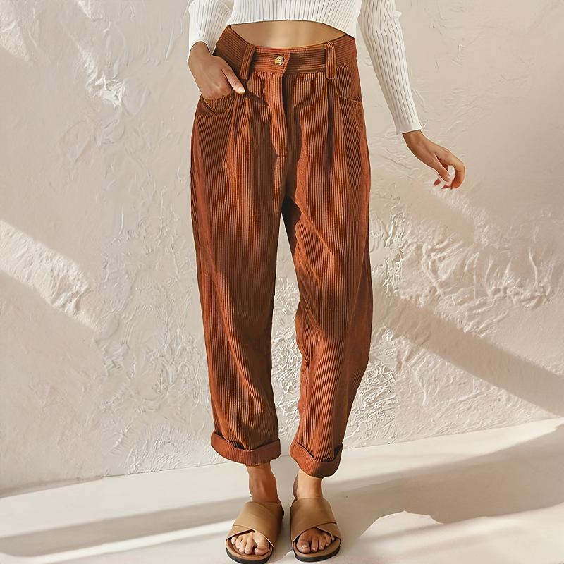 Sonya - casual corduroy ribbed pants with elastic waist